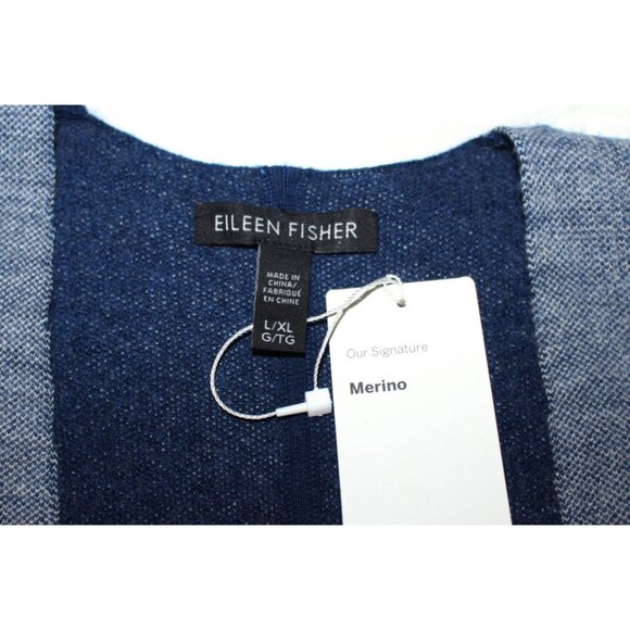 New w/Tags Eileen Fisher "Double-Face Merino Poncho(Cape)", size L/XL, Blue - Picture 3 of 12
